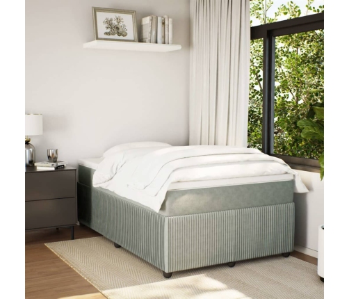 Cama box spring con colchón terciopelo gris claro 120x200 cm