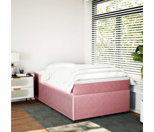 Cama box spring con colchón terciopelo rosa 120x200 cm