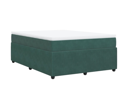 Cama box spring con colchón terciopelo verde oscuro 140x190 cm