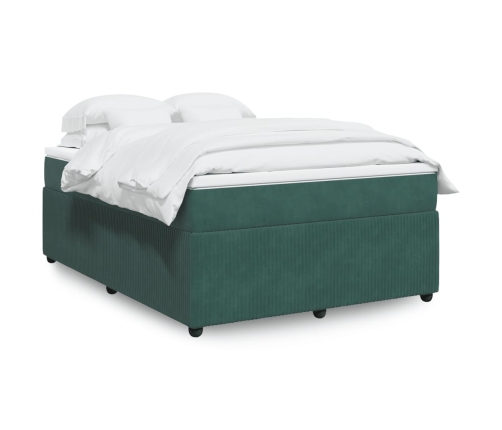 Cama box spring con colchón terciopelo verde oscuro 140x190 cm