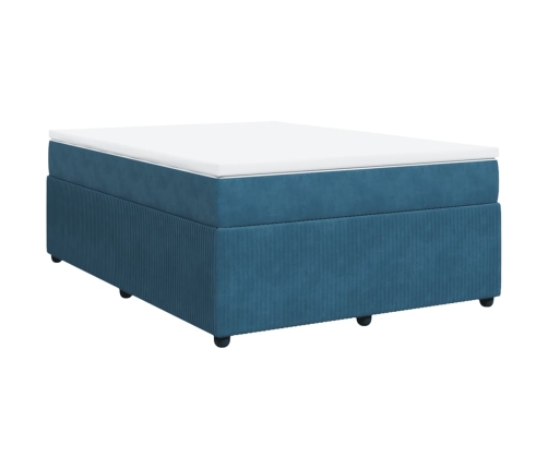 Cama box spring con colchón terciopelo azul oscuro 140x190 cm