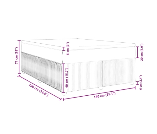 Cama box spring con colchón terciopelo azul oscuro 140x190 cm