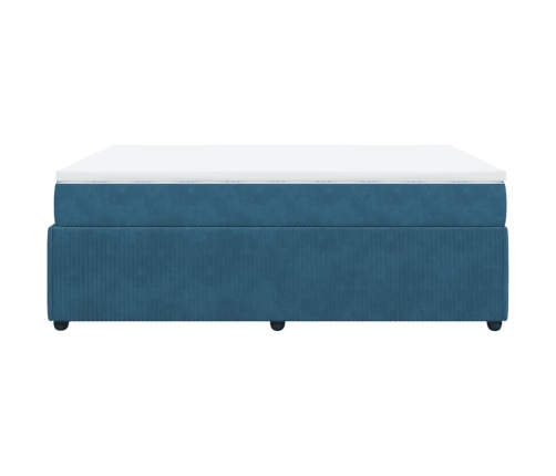 Cama box spring con colchón terciopelo azul oscuro 140x190 cm