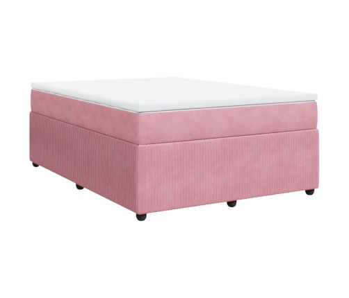 Cama box spring con colchón terciopelo rosa 140x190 cm