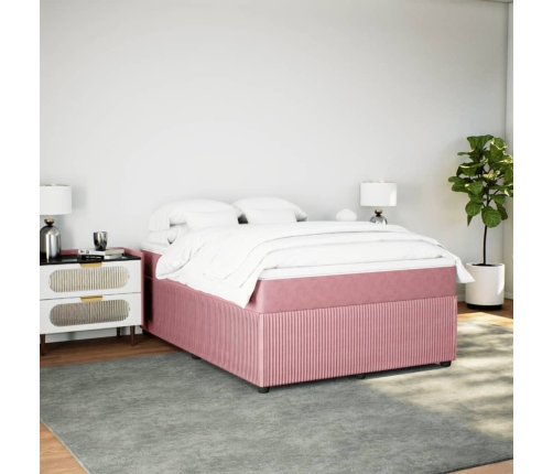 Cama box spring con colchón terciopelo rosa 140x190 cm