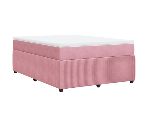 Cama box spring con colchón terciopelo rosa 140x190 cm