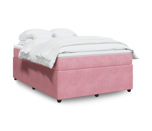 Cama box spring con colchón terciopelo rosa 140x190 cm