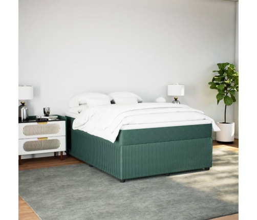 Cama box spring con colchón terciopelo verde oscuro 140x200 cm