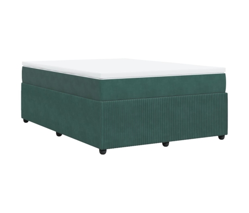 Cama box spring con colchón terciopelo verde oscuro 140x200 cm