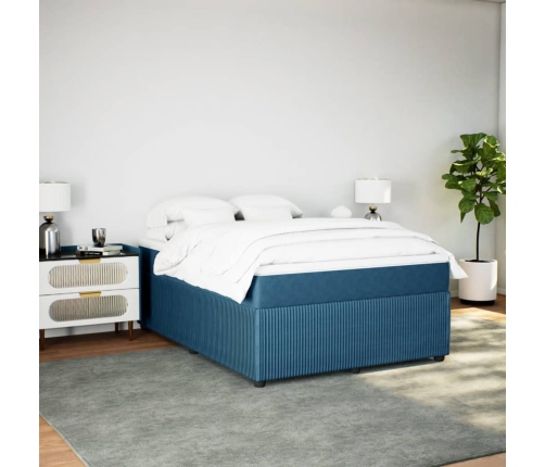 Cama box spring con colchón terciopelo azul oscuro 140x200 cm