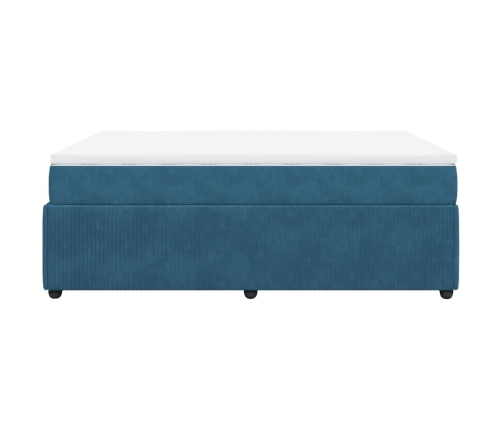 Cama box spring con colchón terciopelo azul oscuro 140x200 cm