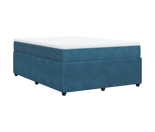 Cama box spring con colchón terciopelo azul oscuro 140x200 cm