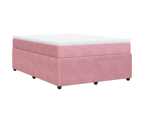 Cama box spring con colchón terciopelo rosa 140x200 cm