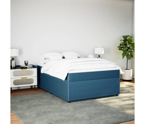 Cama box spring con colchón terciopelo azul oscuro 160x200 cm