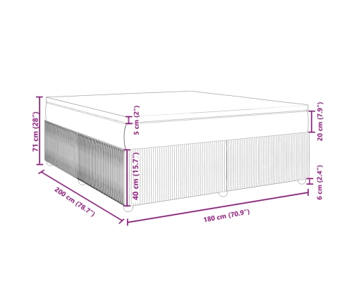 Cama box spring con colchón terciopelo gris claro 180x200 cm