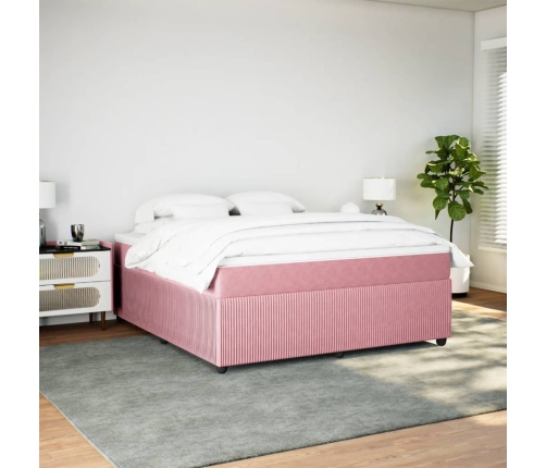 Cama box spring con colchón terciopelo rosa 180x200 cm