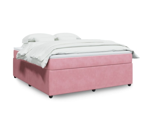 Cama box spring con colchón terciopelo rosa 180x200 cm