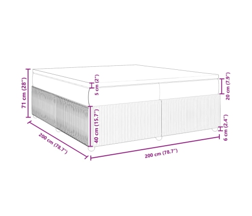 Cama box spring con colchón terciopelo gris claro 200x200 cm
