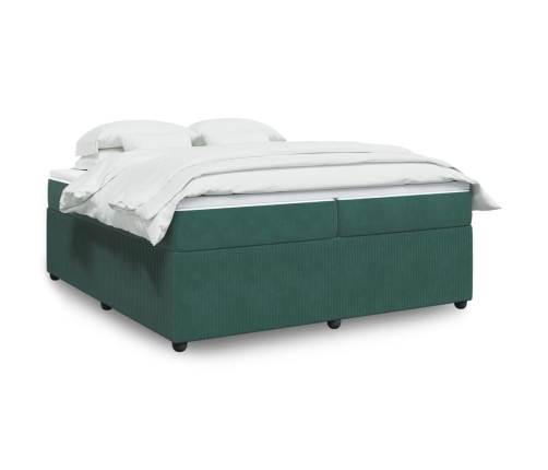 Cama box spring con colchón terciopelo verde oscuro 200x200 cm