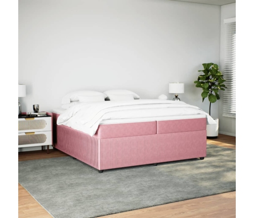 Cama box spring con colchón terciopelo rosa 200x200 cm