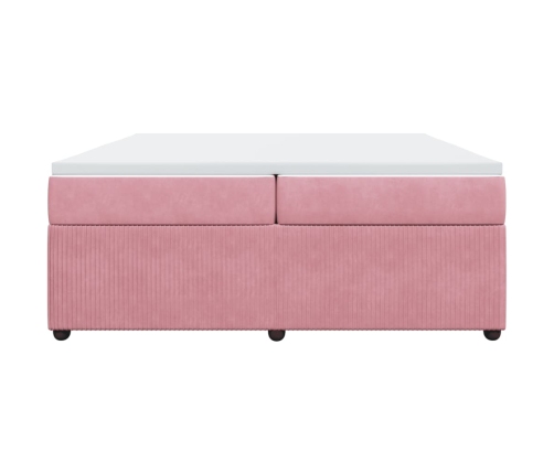 Cama box spring con colchón terciopelo rosa 200x200 cm