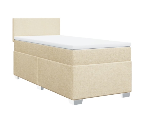 Cama box spring con colchón tela color crema 80x200 cm