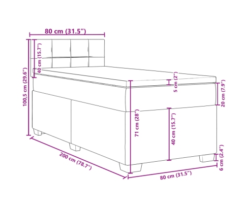 Cama box spring con colchón tela gris oscuro 80x200 cm