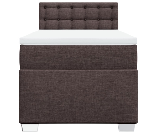 Cama box spring con colchón tela marrón oscuro 80x200 cm