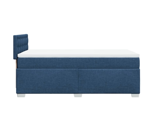 Cama box spring con colchón tela azul 80x200 cm