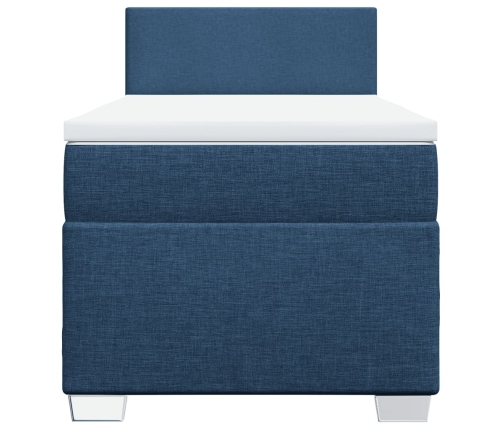 Cama box spring con colchón tela azul 90x190 cm