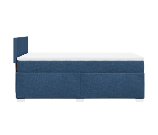 Cama box spring con colchón tela azul 90x190 cm