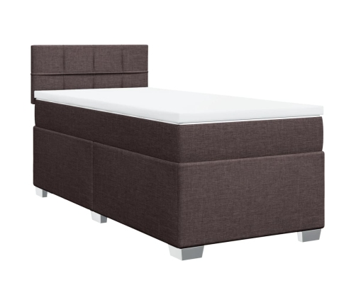 Cama box spring con colchón tela marrón oscuro 90x190 cm