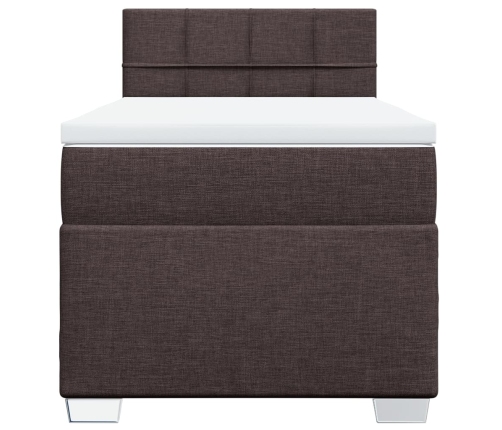 Cama box spring con colchón tela marrón oscuro 90x190 cm