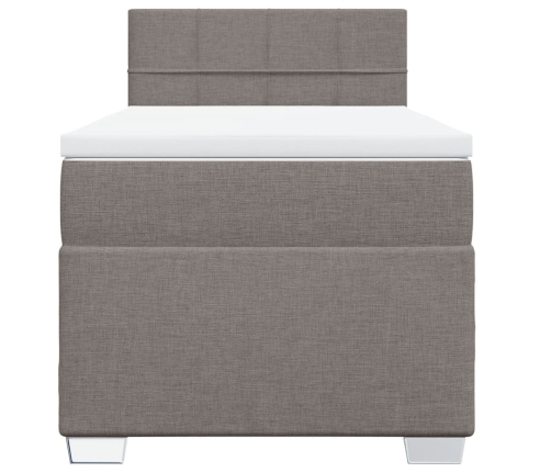 Cama box spring con colchón tela gris taupe 90x190 cm