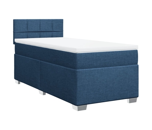 Cama box spring con colchón tela azul 90x190 cm