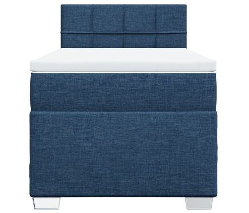 Cama box spring con colchón tela azul 90x190 cm