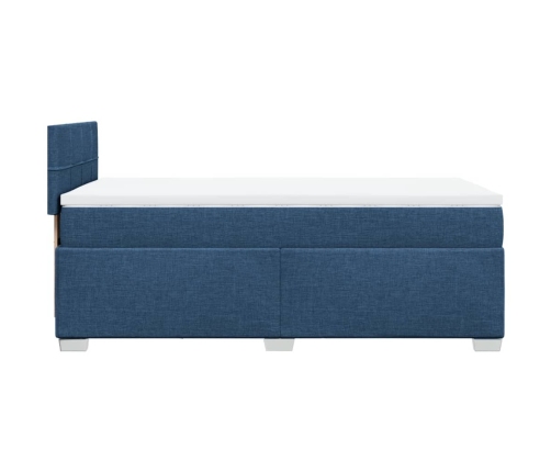 Cama box spring con colchón tela azul 90x190 cm