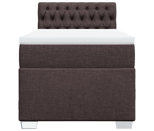 Cama box spring con colchón tela marrón oscuro 90x190 cm