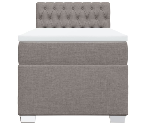 Cama box spring con colchón tela gris taupe 90x190 cm