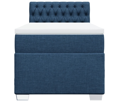 Cama box spring con colchón tela azul 90x190 cm