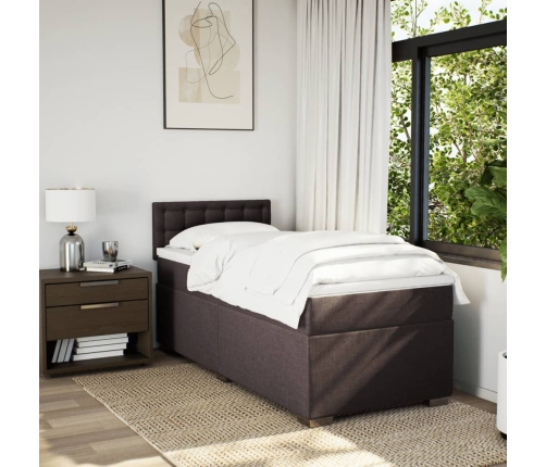 Cama box spring con colchón tela marrón oscuro 90x190 cm