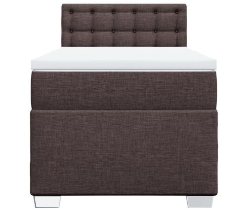 Cama box spring con colchón tela marrón oscuro 90x190 cm