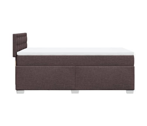 Cama box spring con colchón tela marrón oscuro 90x190 cm