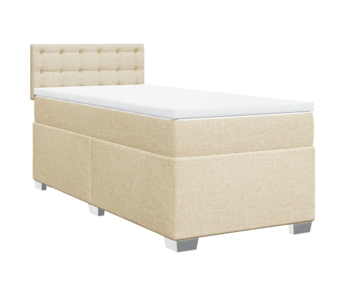 Cama box spring con colchón tela color crema 90x190 cm