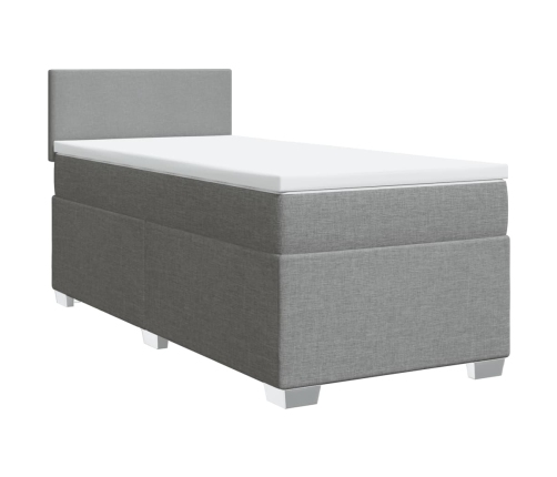 Cama box spring con colchón tela gris claro 90x200 cm