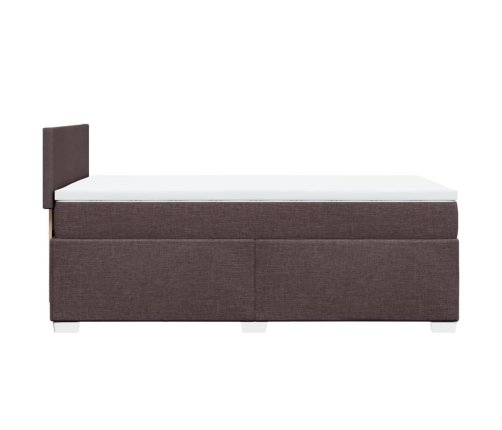 Cama box spring con colchón tela marrón oscuro 90x200 cm