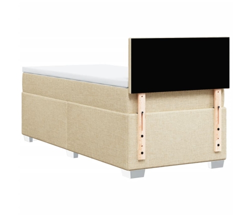 Cama box spring con colchón tela color crema 90x200 cm