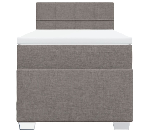 Cama box spring con colchón tela gris taupe 90x200 cm