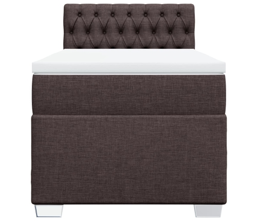 Cama box spring con colchón tela marrón oscuro 90x200 cm