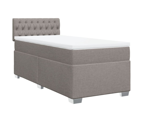 Cama box spring con colchón tela gris taupe 90x200 cm